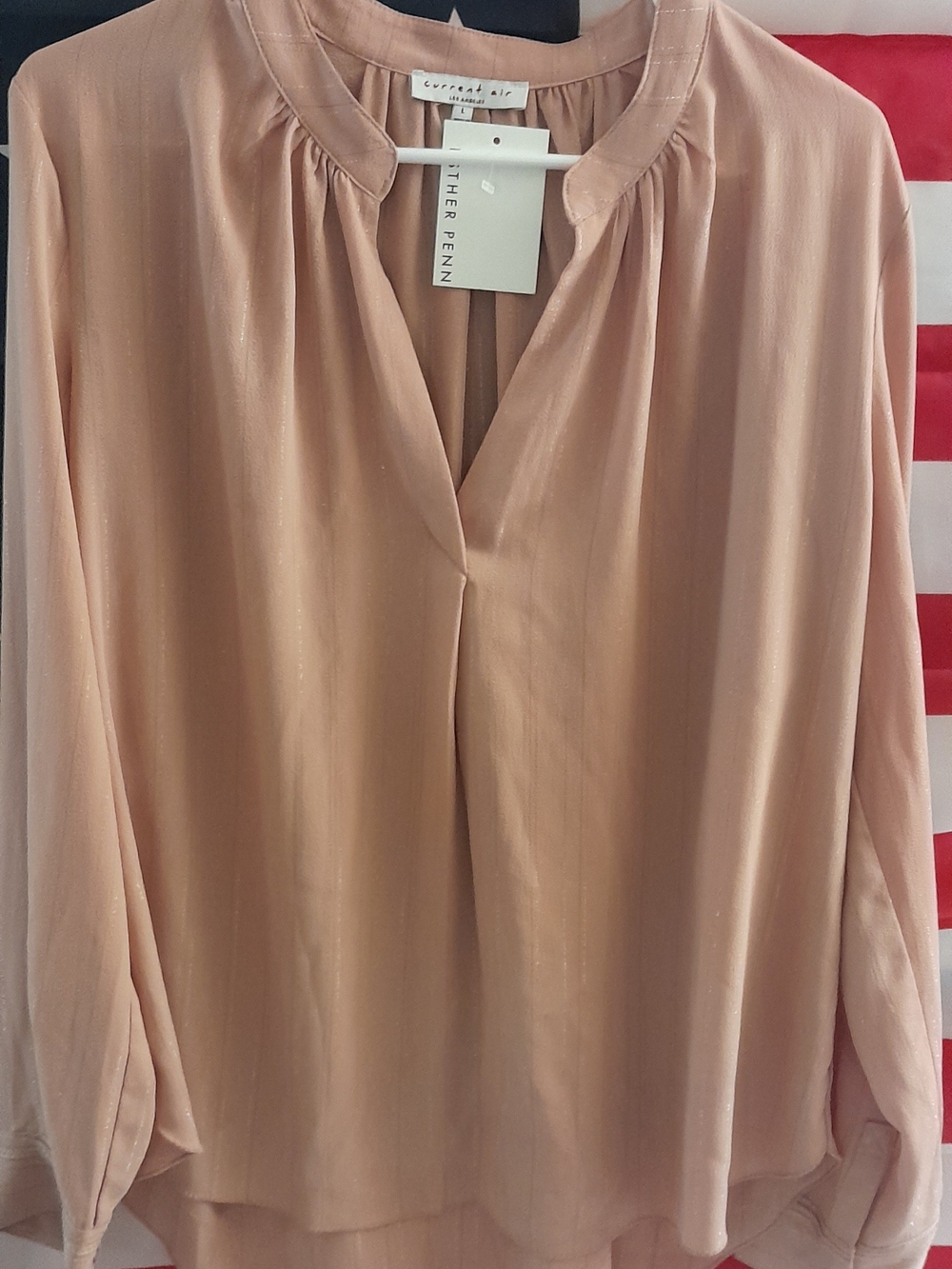 Current Air Soft Blush Pink V-Neck Gathered Collar Blouse